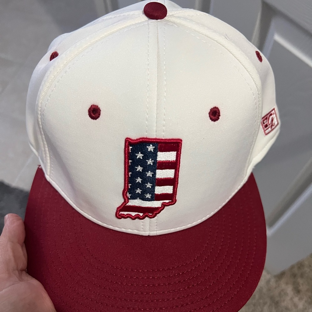 Indiana University White and Red Cap with American Flag Design